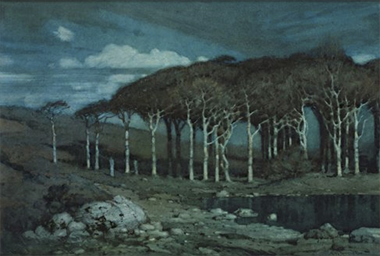 Moonlight, The Lonely Wood, near Penzance, Albert Moulton Foweraker 