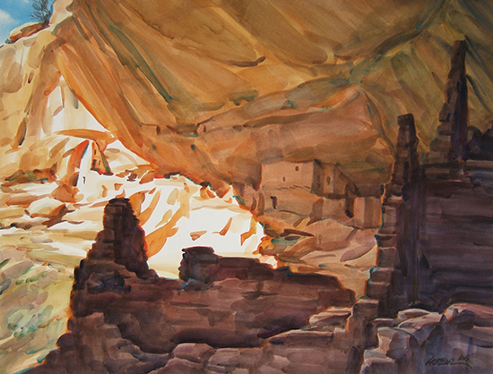 watercolor paintiing of Canyon de Chelly, by Gerald Fritzler
