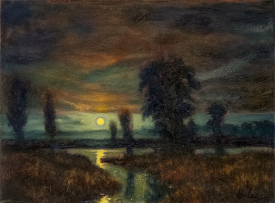 Night Fishing Full Moon, 9 x 12", Oil, © JM Hulsey