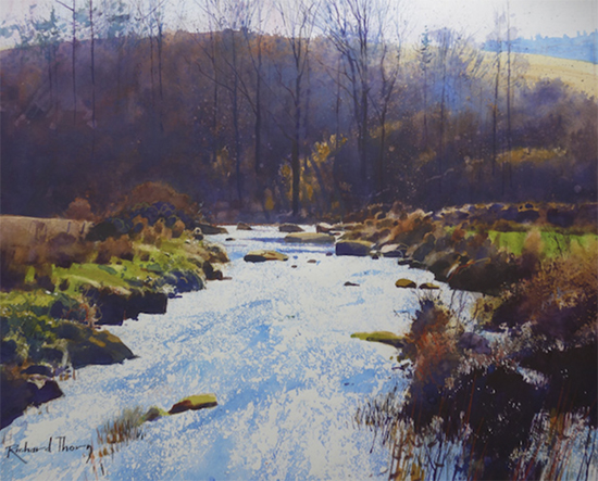 Vista desde el puente Clapper - Dartmoor, 18 x 14"Tinta WC, © Richard Thorn