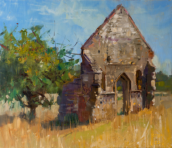 Burnham Norton Friary en plein air, 12 x 14" Oil, © Alex Kelly