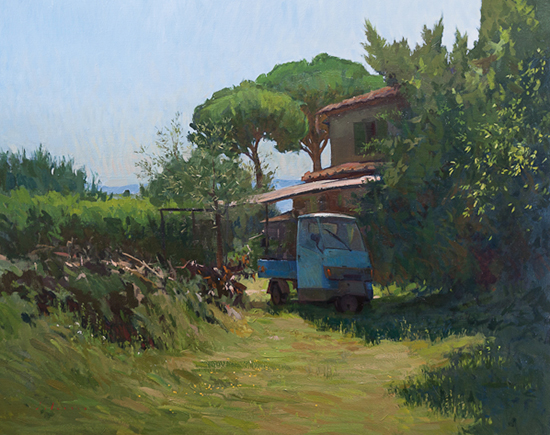 oil painting of vineyard in Tuscany, by Marc Dalessio