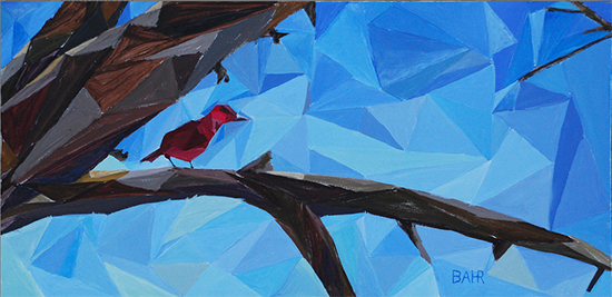 acrylic abstract painting of a Tanager in a tree © Bob Bahr