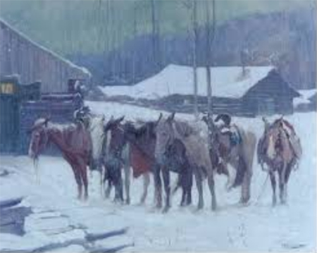 Horses in Winter, painting by Oscar E. Berninghaus
