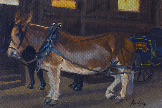 Oil painting of carriage mule in Charleston, S.C., by John Hulsey