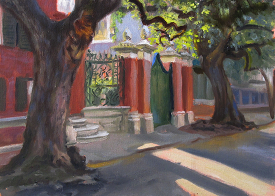 Plein air painting of house on Legare Street, Charleston, S.C., by John Hulsey