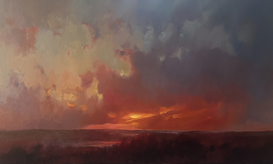 Crimson Dusk, 24 x 40", Oil, © Christine Code