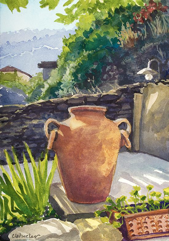 Italian Flower Pot, Watercolor, © Cindy Wheeler