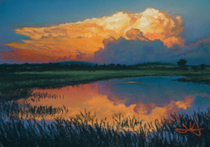 Pastel Painting of Storm Clouds at Sunset by John Hulsey