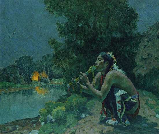 Flute Song, Moonlight, 1927, painting by E. Irving Couse