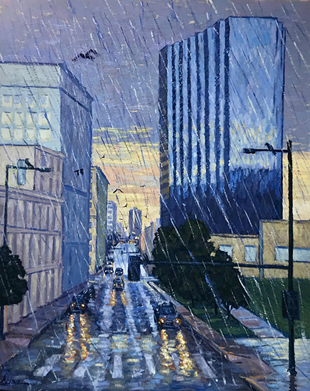 Denver in the Rain, 36 x 24", Oil, © Dena Peterson
