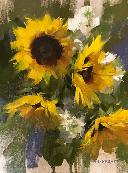 Sunflowers and Stock, 12 x 9", Oil, © Laurie Kersey