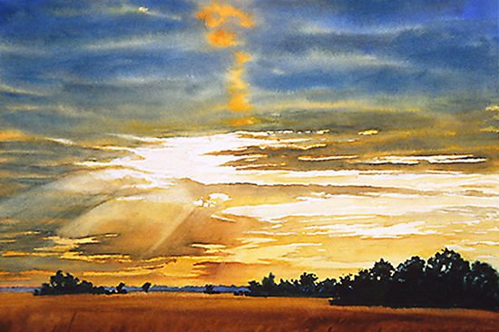 Paint a beautiful Sunset Postcard in Watercolor