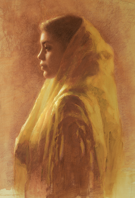 Pastel drawing of a girl in a lace veil © Susan Lyon