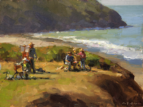 oil painting of artists on bluff