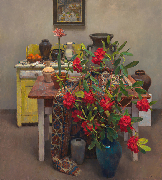 Red Rhododendrons, 60 x 54", Oil , © Jim McVicker