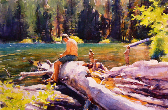 Buck Lake Bathers, 15 x 20", Watercolor, © Jim McVicker