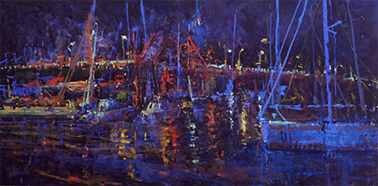 Summer Evening on Spa Creek, Annapolis, 12 x 24", Plein Air Pastel, © Maria Marino