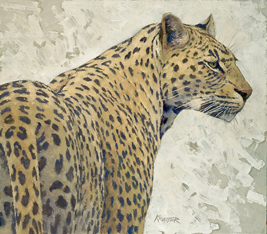 Leopard Portrait, 16x18", oil on wood panel, © Paul Kratter