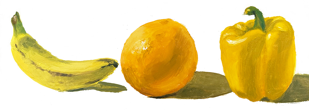 Banana, Orange and Pepper in Yellow Oil Pigment Comparison