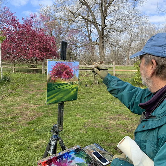 Artist John Hulsey Painting a Prairie Fire Crab Tree