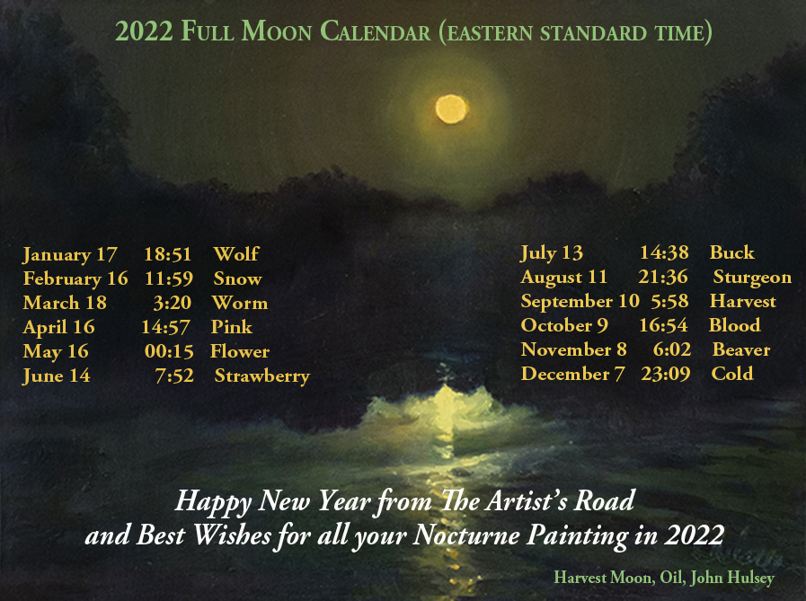 The Artist's Road 2022 Nocturne Painting Calendar, Harvest Moon, Oil, © J. Hulsey