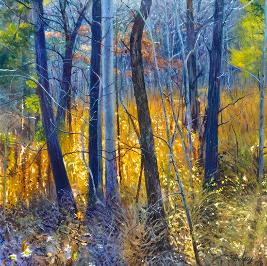 oil painting of forest and deer, Transcendence, by John Hulsey