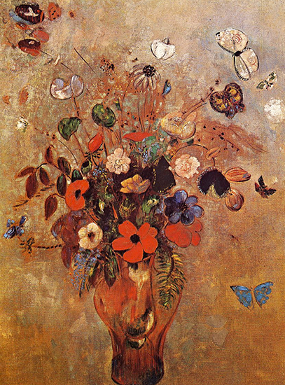 Vase with Flowers and Butterflies by Odilon Redon