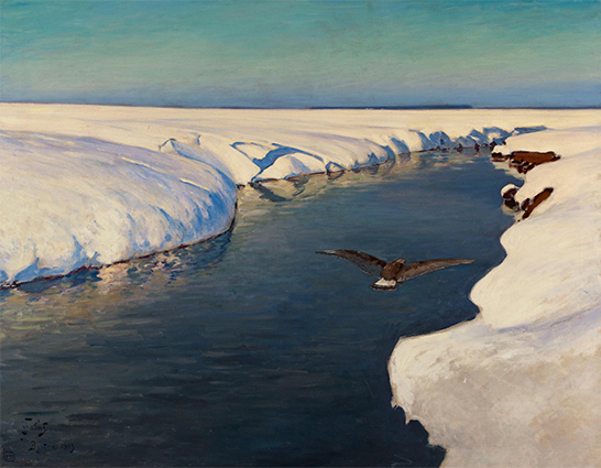 Winter Landscape with River and Bird, 1913, Julian Falat