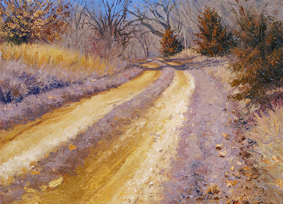 oil painting of country road, by John Hulsey