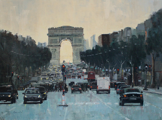 Champs Elysées at Dusk, 30 x 40", Oil, © Philippe Gandiol