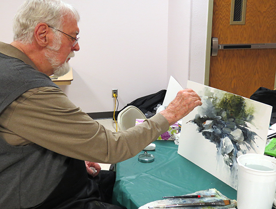 Mort Solberg Works Vertically on a Watercolor