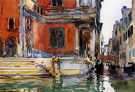 watercolor of a school on a canal in Venice by Sargent.