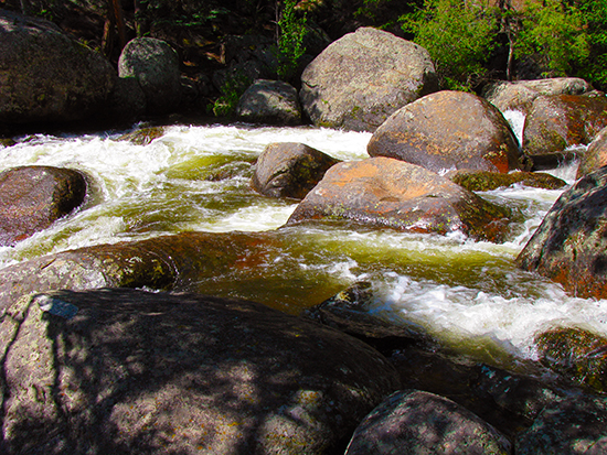 photo of boulders in the Big Thompson River, RMNP, by John Hulsey