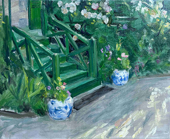 Side Stairs to Monet's House, 8.5 x 10.5, Oil, 2023, © Eric Santoli