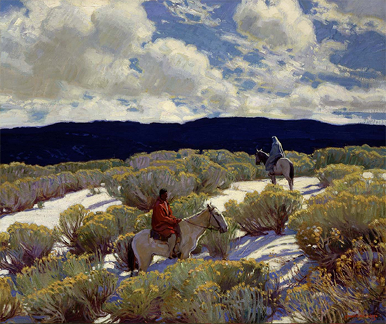 Riders at Sunset, painting by E. Martin Hennings
