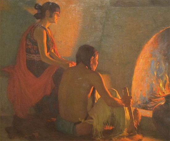 Fireside ca. 1900 painting by Joseph Henry Sharp