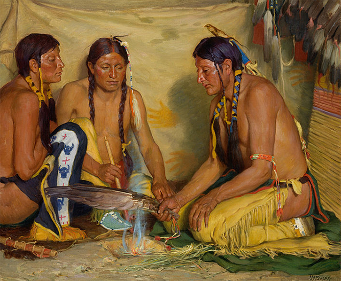 Making Sweet Grass Medicine, Blackfoot Ceremony, Joseph Henry Sharp