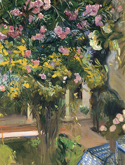 Oleanders - Courtyard of the Artist's Home, Joaquin Sorrolla