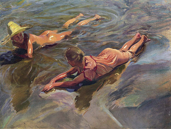 Oil painting of children lying on a beach by Joaquin sorolla
