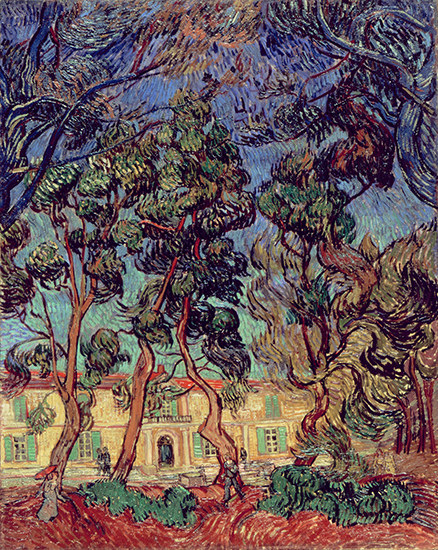 oil painting of trees in a garden by Vincent Van Gogh