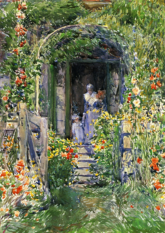 watercolor of garden by Childe Hassam