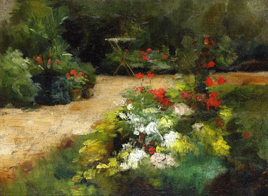 oil painting of a garden by Gustave Caillebotte