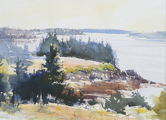 watercolor of hillside in Maine by George Van Hook