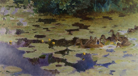 Brood of Ducklings Among Yellow Water Lilies, 1917, Bruno Liljefors