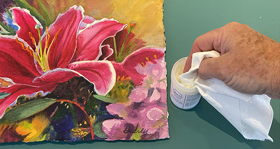 Applying Cold Wax Medium to Watercolor © J. Hulsey