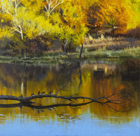 oil painting Wood Ducks II by John Hulsey 2019